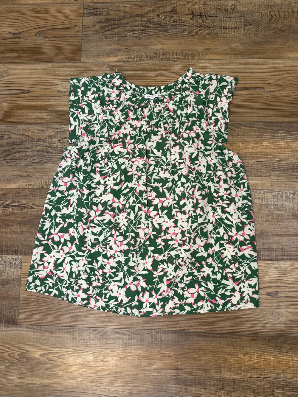 Staccato Green Floral Blouse with Pink and White Print